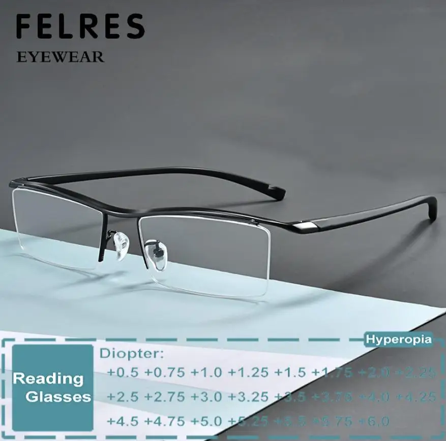 Men Titanium Alloy Anti Blue Light Business Reading Glasses Vintage Black Prescription Eyeglasses Gentleman Glasses Frames