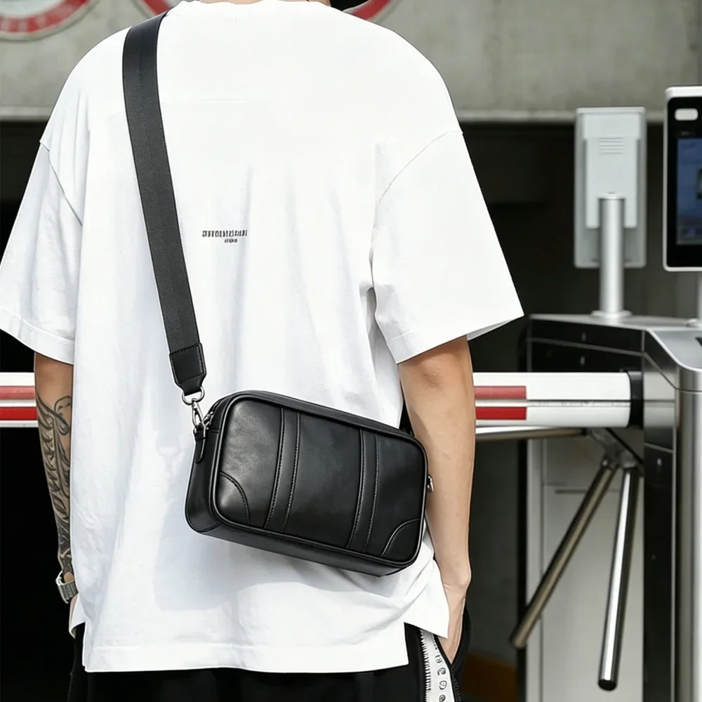 Schlichtes Design Herren Umhängetasche Einfarbige Leder Schultertaschen für Männer Rechteckige Clutch Multifunktionale Luxus Umhängetaschen Geldbörse – Detail 1