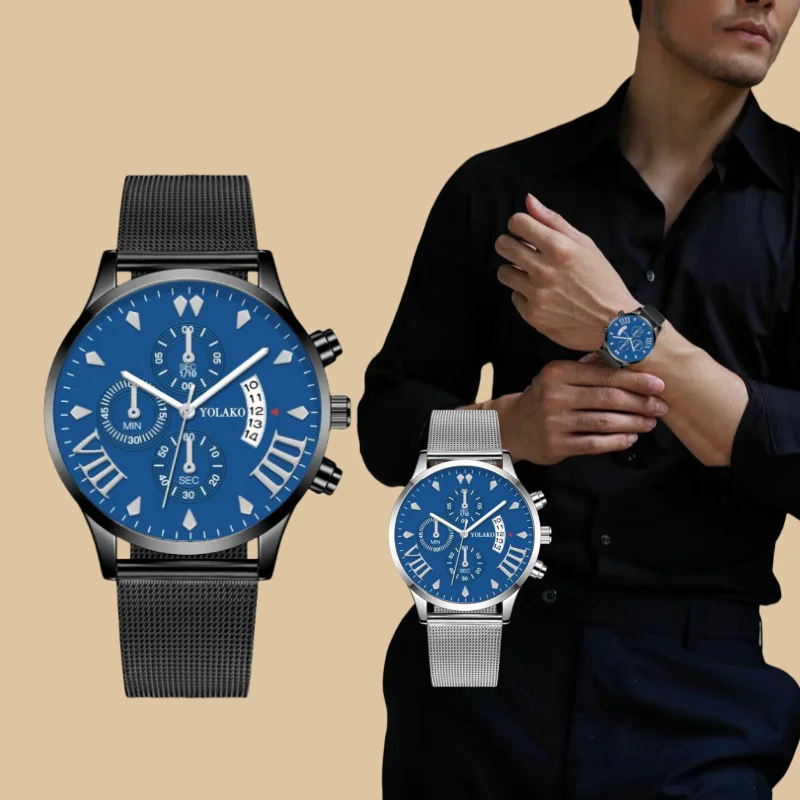 

Мужские наручные часы AliExpress, роскошные деловые кварцевые часы с сетчатым ремешком из нержавеющей стали, мужские часы в подарок