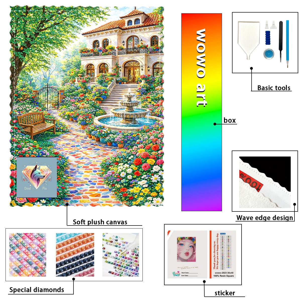 【Piu Diamond Art】Kit de estampado de diamantes para jardín y fuente, 100% resina FD+AB+XC, una obra maestra perfecta que vale la pena comprar