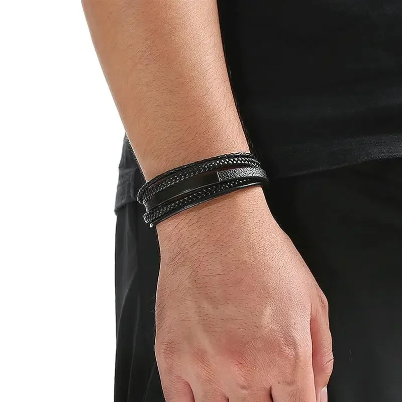 New Classic style Men leather bracelet stainless steel hand-woven multi-layer bracelet & bangles fashion man jewelry wholesale