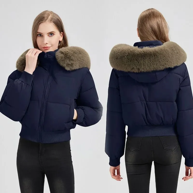 Winter 2025, neue frauen Europäischen Amerikanischen Stil Mantel Unten Baumwolle gefütterte Weibliche Kurze Taille Jacke Kurze Mode Lose over