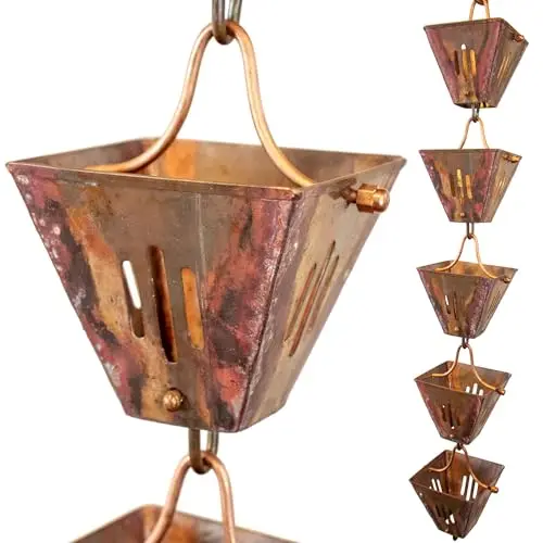 Slotted Square Cups Rain Chain - Copper - 8 Feet, Customized