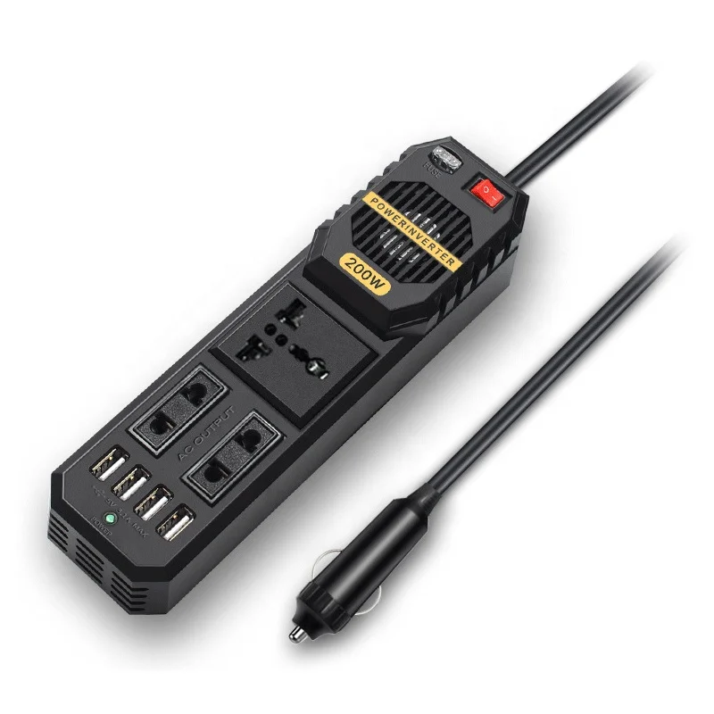 Hot Selling 200W Car Power Inverter DC To AC 12V 220V Solar Inverter 4 USB Charging Ports 400W Peak Power 50Hz Output Frequency