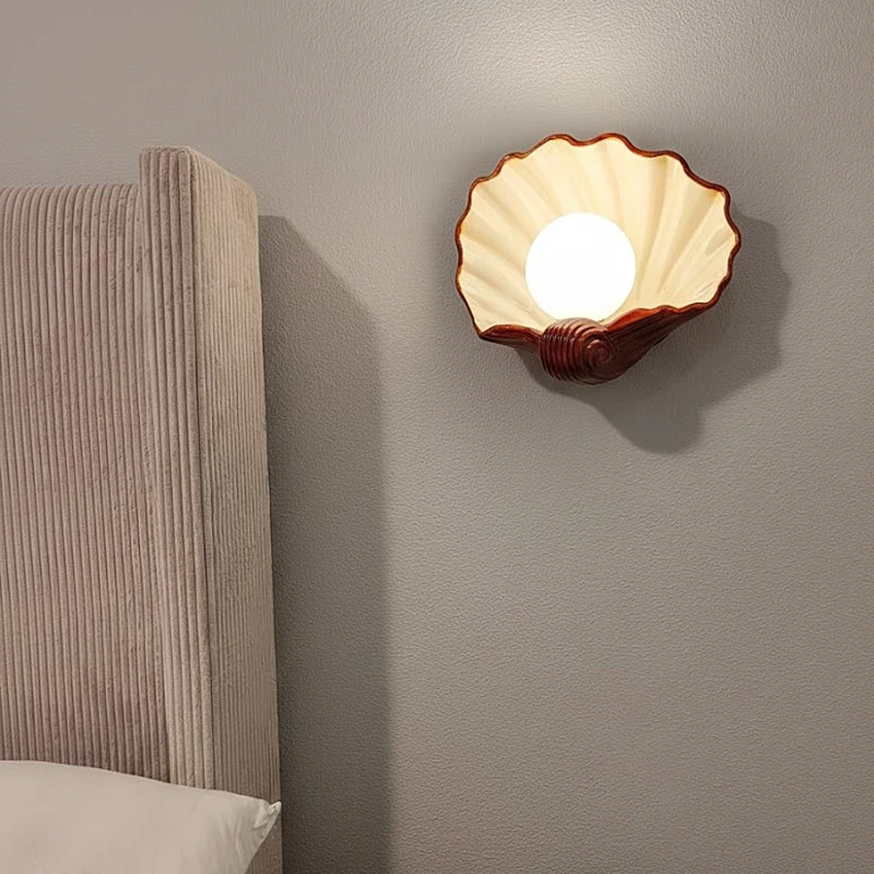 Simple Resin Shell Wall Lamp Bedhead Staircase Balcony Villa Sofa Background Medieval Luxury Design Decoration Lighting Fixtures
