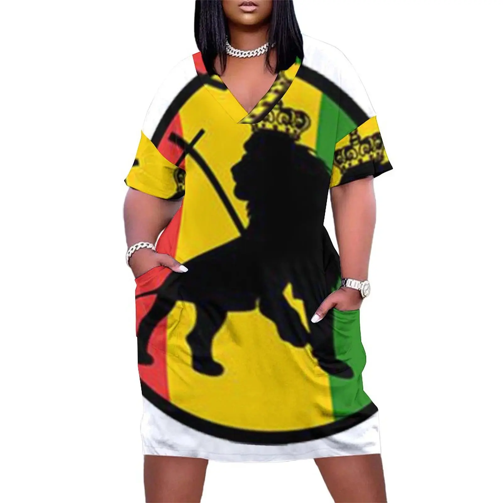 Rasta Jamaica Lion Loose Pocket Dress Women's summer skirt Beachwear dress women summer 2025