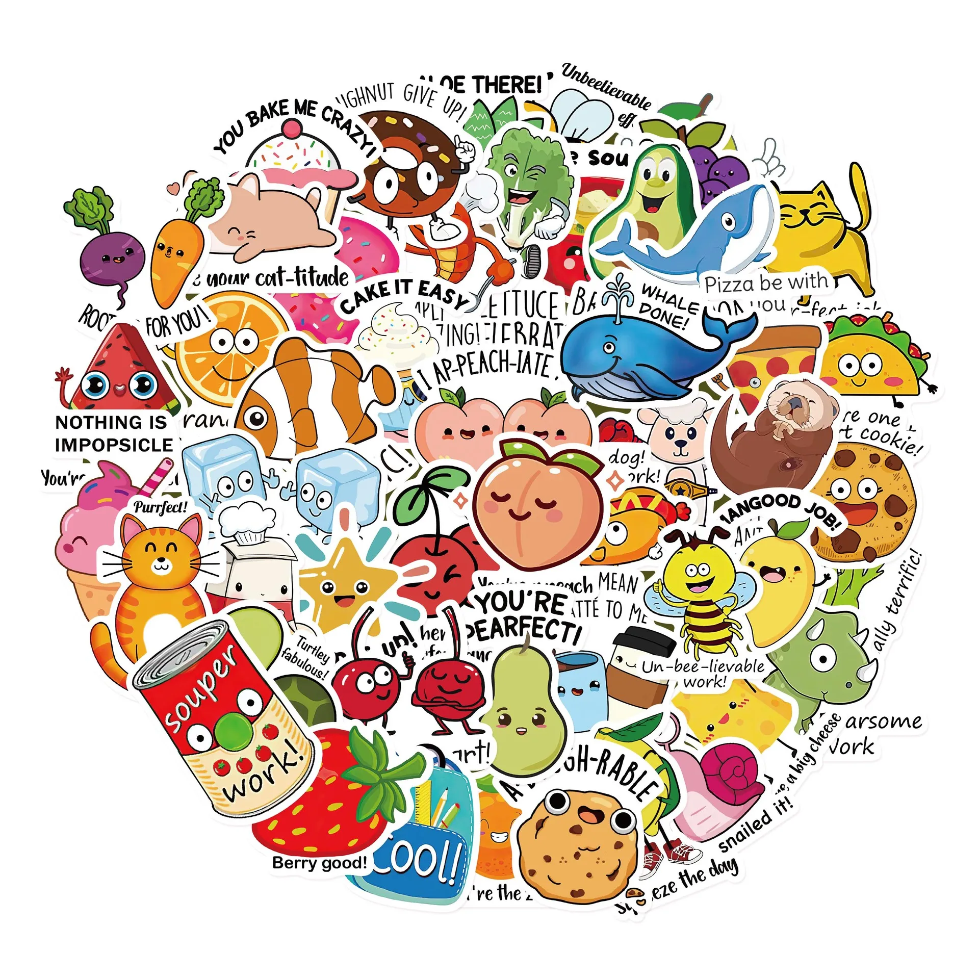 

50Pcs Reward Children's Toy Reward DIY Stickers Cute Patterns Fruit Cartoon Stickers School Teacher Supplies Stickers Pack