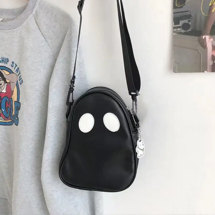 Japan Style Ghost Bag PU Casual Solid Zipper Soft Shoulder Bags Pures And Bags Crossbody Girls Bag Unisex