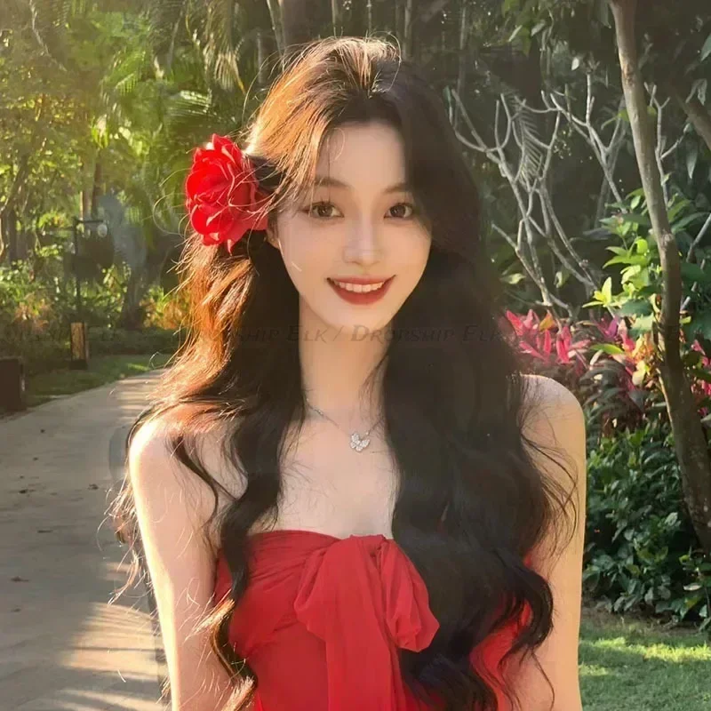 Forcina a fiore grande per donna Accessorio per capelli per ragazza dolce copricapo per fermaglio per capelli con fiore simulato per festa di nozze da sposa, damigella d'onore