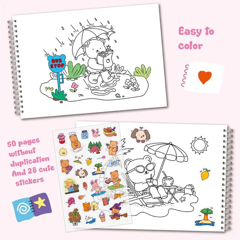 1Pcs Little Bear Graffiti Characters Coloring Book Animal Theme Painting Book Coloring Book For Adults & Teens