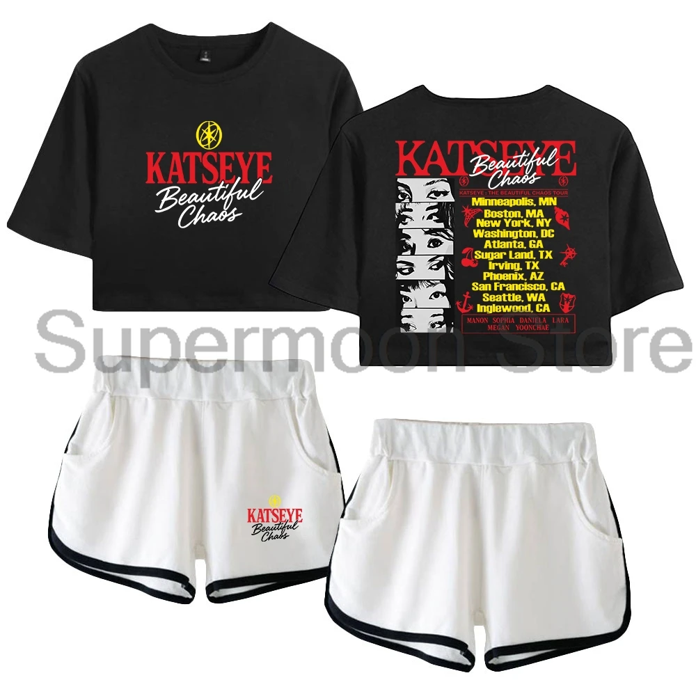 Kpop Katseye The Beautiful Chaos Tour Merch Members Short Sleeve Crop Top+Shorts Two Piece Sets Women's Top Sets