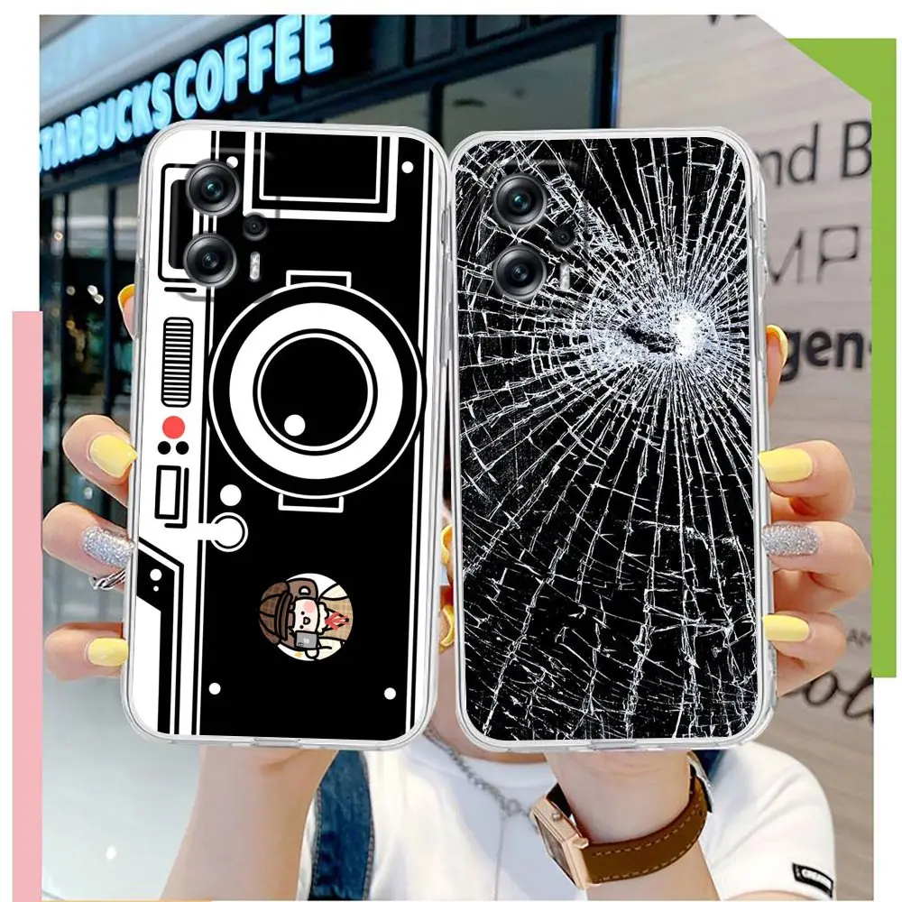 Clear Phone Case For Redmi NOTE 13 12 11 11T 11E 10 9 Pro PLUS 4G 5G Case Funda Capa Shell Old Camera Phone Tape Broken Screen