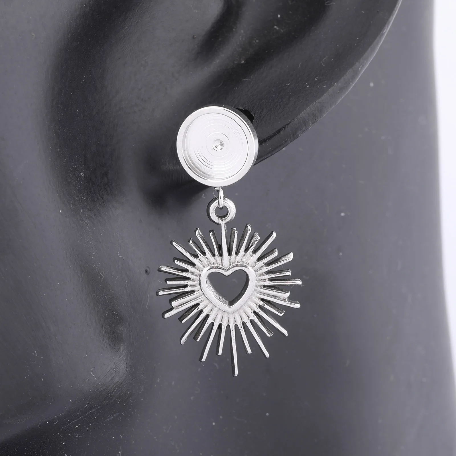 6pcs Stainless Steel Fit 8mm Round Cabochon Earring Base Blanks Studs With Charms Diy Bezel Settings For Jewelry Making