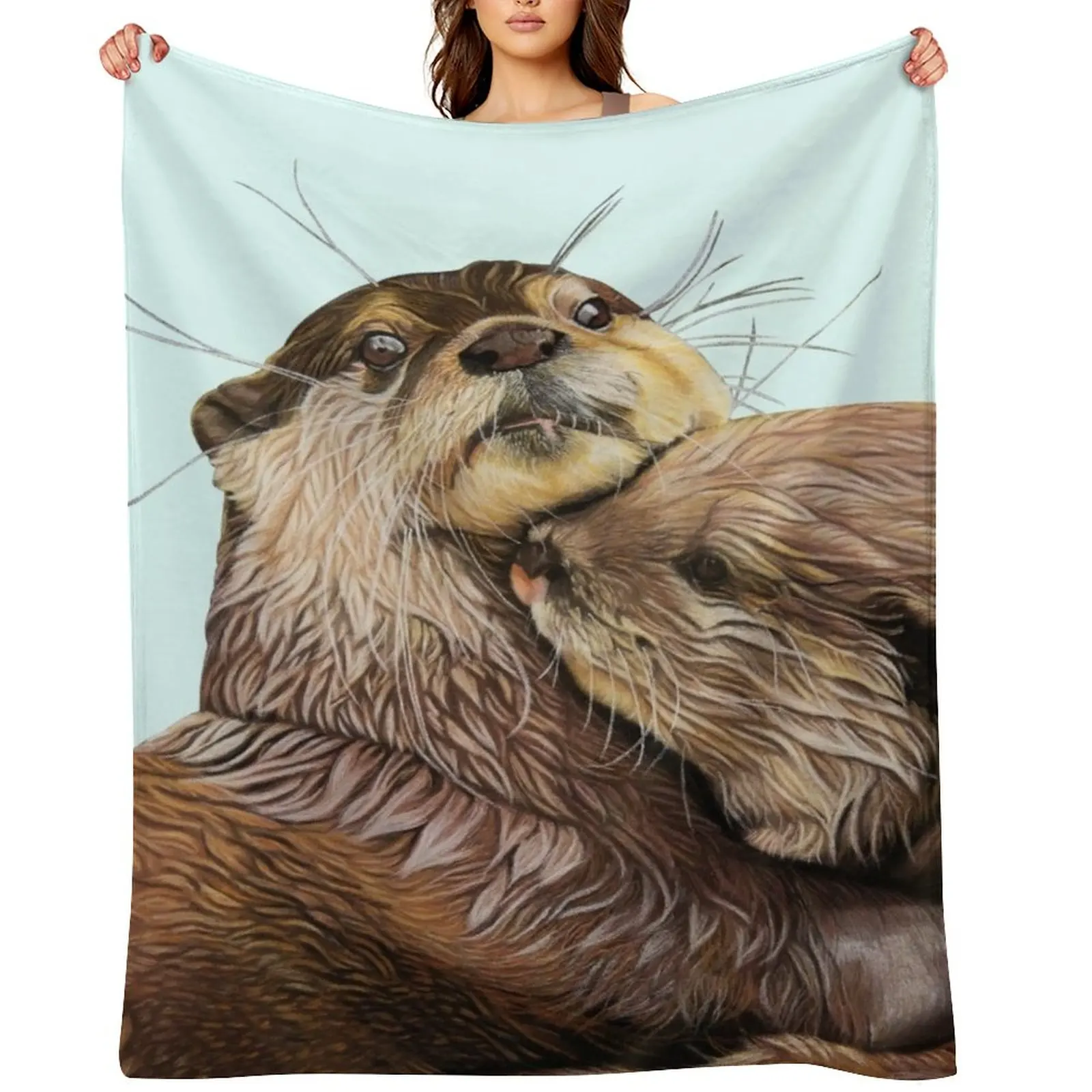 

Copy of Otter couple - Otter art wall art wildlife art mate family swim Throw Blanket Single Thermal Soft Plush Plaid Blankets