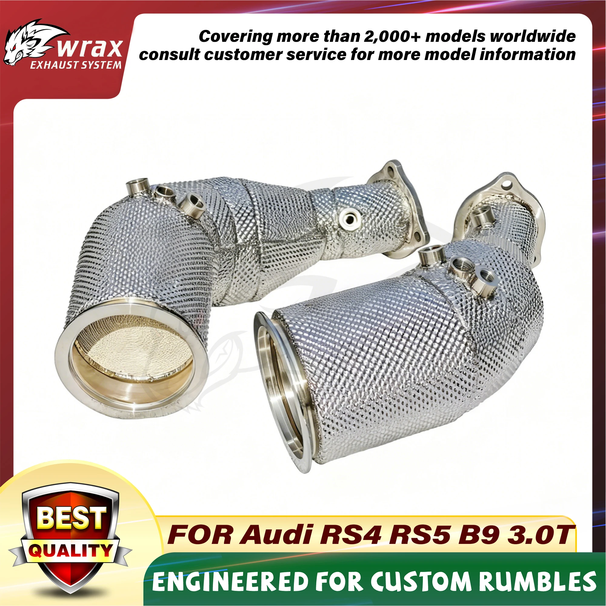 

WRAX Sports Exhaust for Audi RS4 RS5 B9 3.0T High Flow SS304 Downpipe with Heat Shield Easy installation