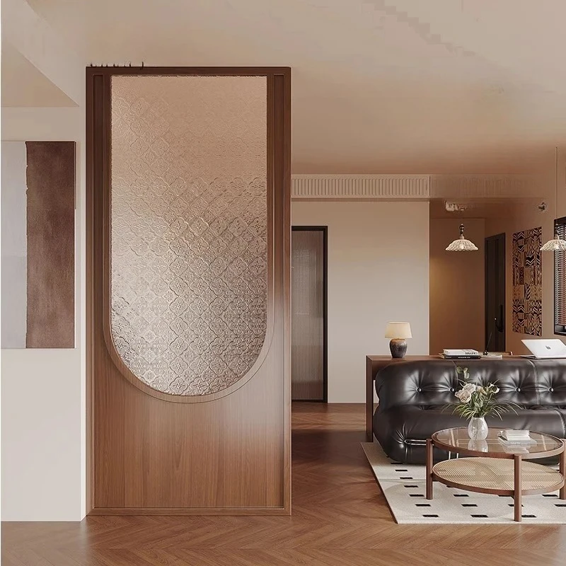 Medieval Begonia Glass Solid Wood Screen Partition Living Room Entrance Entrance Home Dining Room Entrance Door Block
