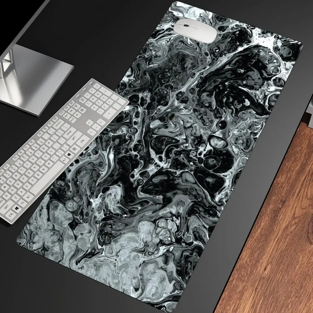 White and Black Abstract Liquid Mouse Pad XXL Large Desk Mat Non-slip Rubber Gaming Keyboard Mousepad Office Computer Table Mat