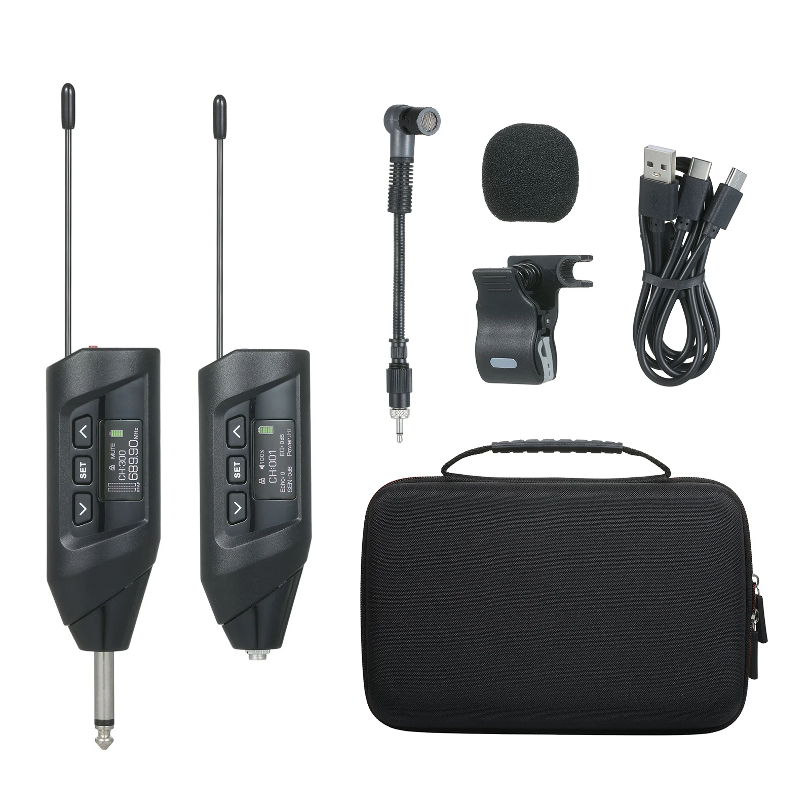 

Saxophone UHF Wireless Microphone System TFT Digital Display Clip On Microphone for Saxophone Trumpet Recording Live Performance