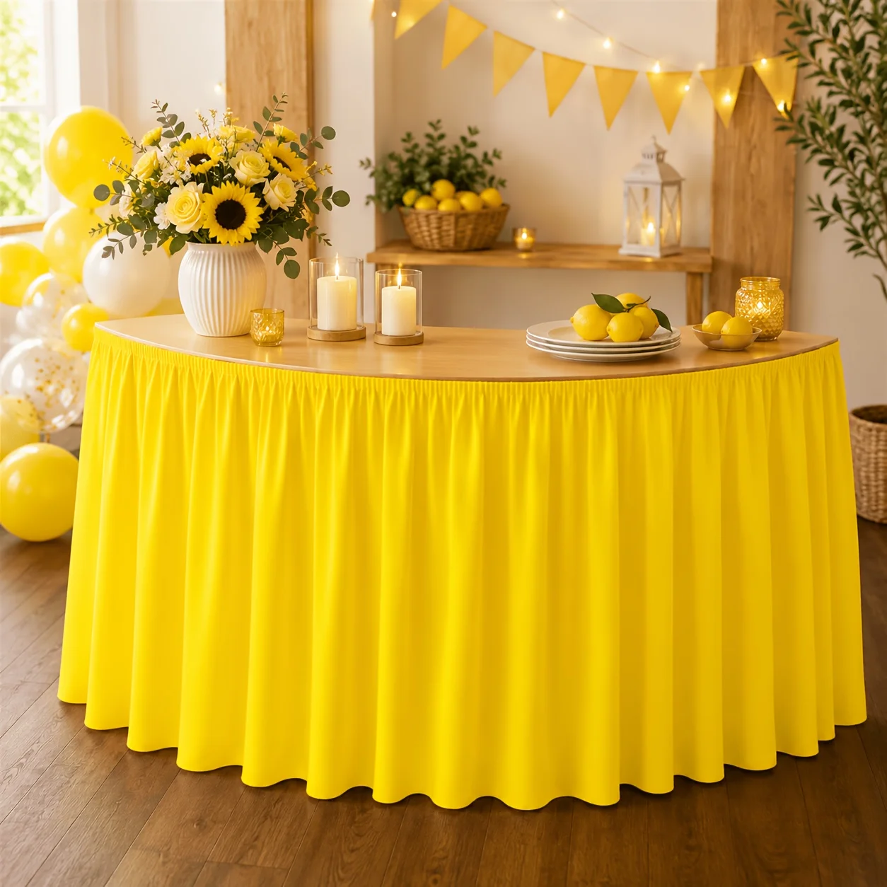 Table skirt / tableskirt - 1 piece. Tablecloth and table skirt. Pure color - bright yellow. Smooth texture.zyc