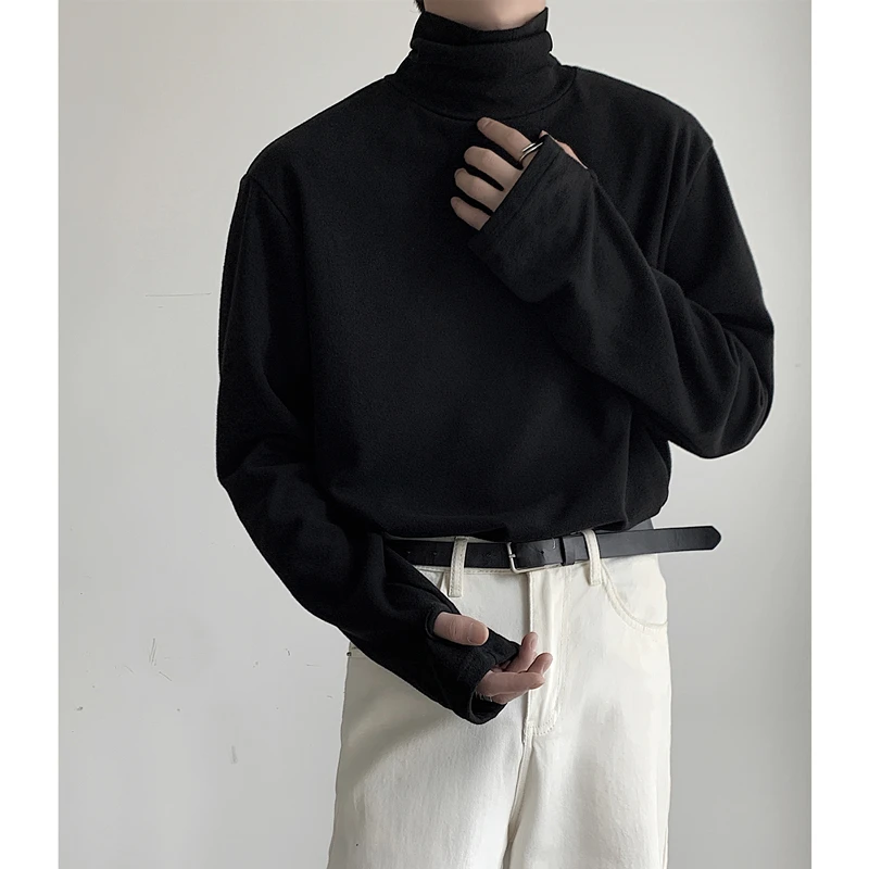 

Retro American High Collar Long Sve T-irt Men's Spring Autumn Sle Inner Wear Base irt Maturi Faion High End Feel...