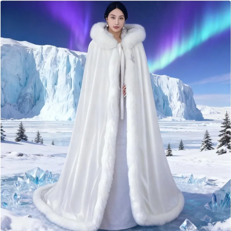 Accesorios para disfraces Capa de invierno celestial - Capa con capucha blanca como la nieve con mangas extendidas para disfraces de elfos y mago