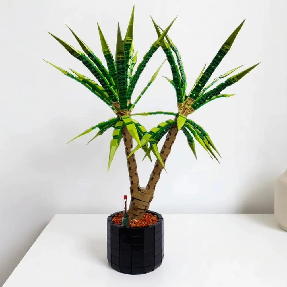MOC Kreatives Desktop-Pflanzen-Bonsai-Modell „Drachenblut-Bäume“ aus grünen Bausteinen, Montage-Spielzeug für Erwachsene, DIY-Geburtstagsgeschenk, Dekoration – Detail 1