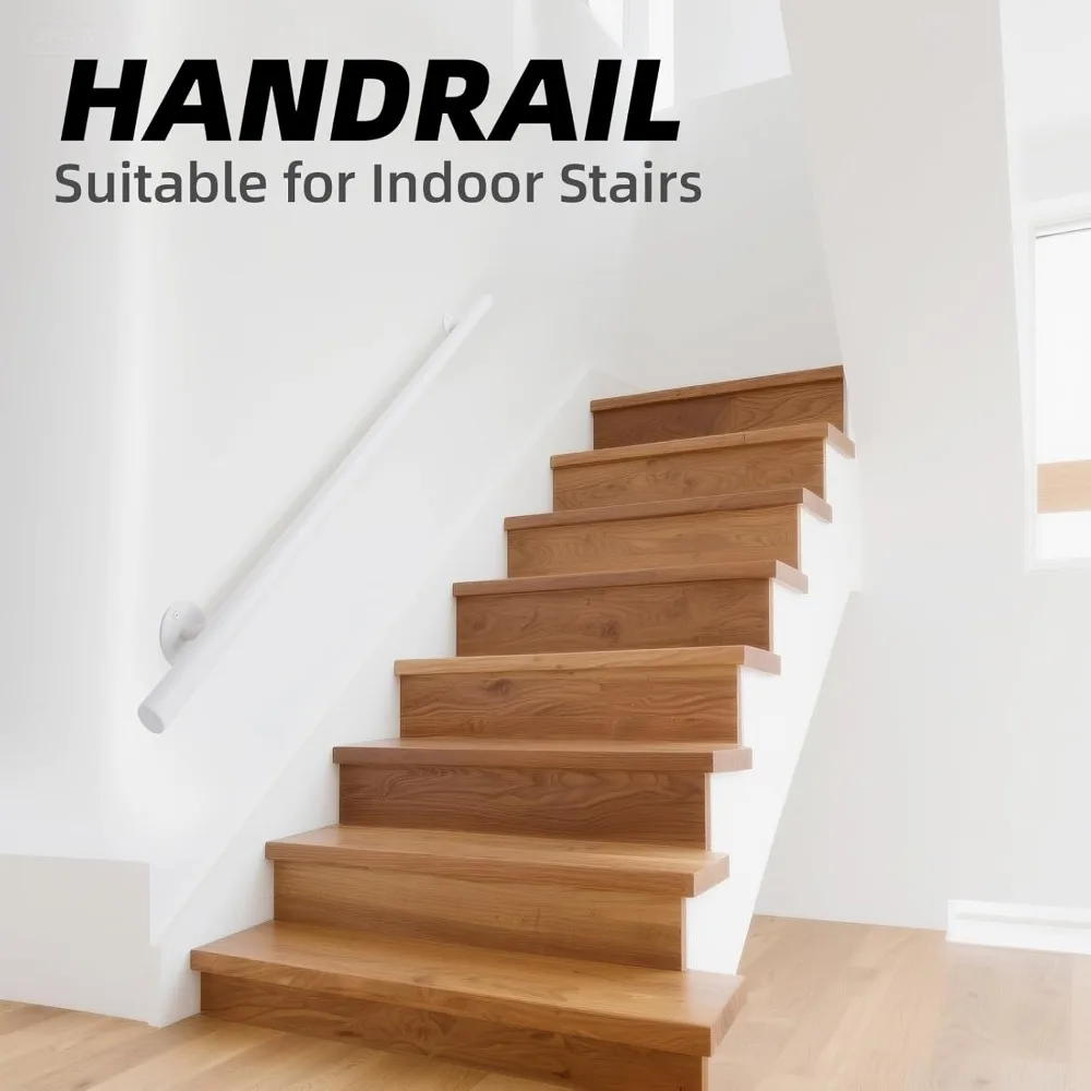 درابزين الدرج المعدني المثبت على الحائط الداخلي، درابزين الدرج الأبيض مقاس 48 بوصة، للاستخدام الخارجي والداخلي، قضبان الإمساك للسلامة #4
