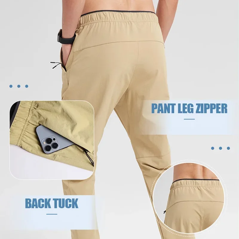 Pantalones deportivos ligeros y cómodos de secado rápido para hombre, pantalón Delgado recto, pantalones de chándal elásticos con diseño de cordón