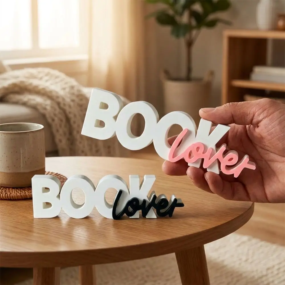 Plastic Book Lover 3D Letter Table Sign Literary Reading Themed 3D Printed Letter Bookshelf Ornament Anti-Tip Base Minimalist