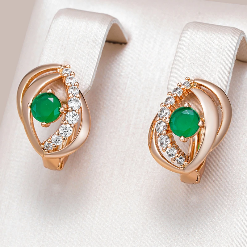 Kinel Neue 585er-Roségold-Farben-Tropfenohrringe für Frauen, runder Schliff, schillerndes Grün, natürlicher Zirkon, Zubehör für den täglichen Gebrauch, edler Schmuck