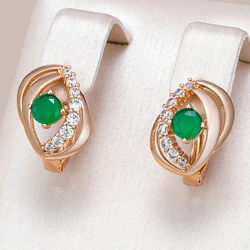 Kinel New 585 Rose Gold Color Drop Earrings for Women Round Cut Dazzling Green Natural Zircon Accessories Daily Fine Jewelry