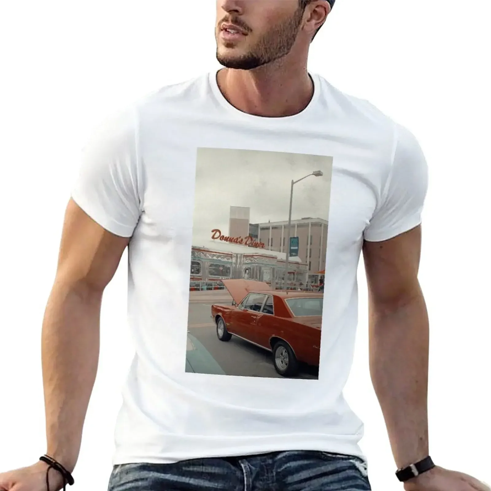 Retro Diner and Car T-Shirt Blouse customs men t shirt