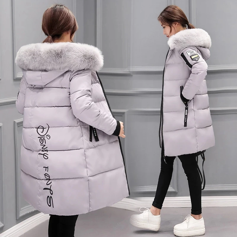2023 Women Winter Jacket Parka Big Fur Collar Hooded Thick Warm Long Female Coat Casual Outwear Down Cotton Jacket Parkas