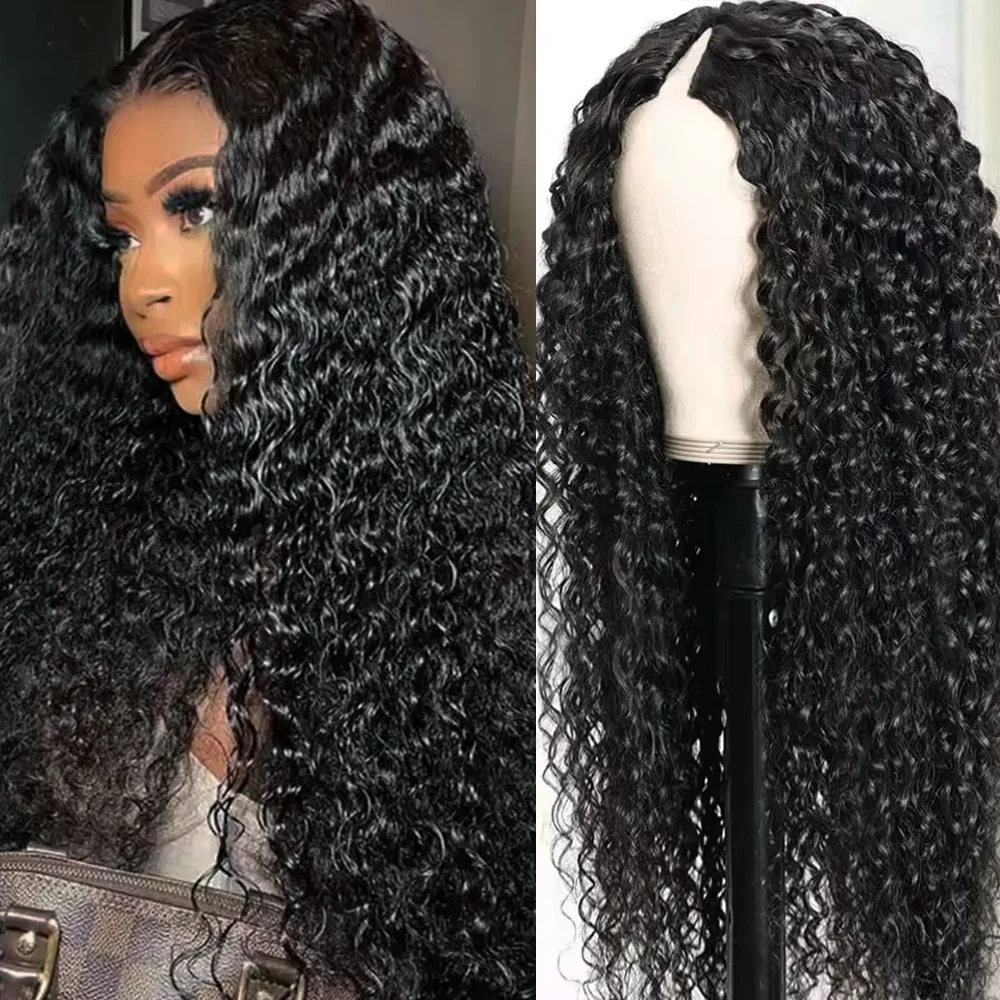 

24 32-дюймовый V-образный парик из человеческих волос Длинные вьющиеся бразильские волосы Парик для женщин 200 Плотность V-образной формы Парики для женщин Клипса в полупариках