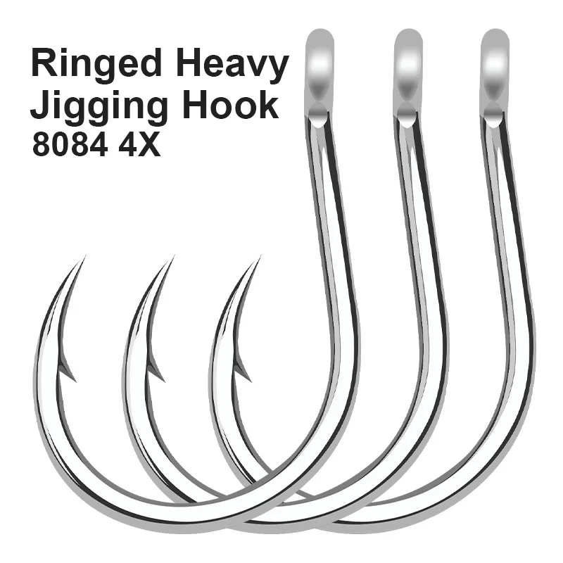 TEASER 8084 10PCS 8084 4X High Carbon Steel Curve Shank Barbed Fishhook Jigging Hooks Circle Tuna GT Heavy Slow Jigging Hook