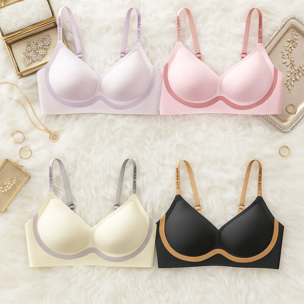Letter Wireless Deep V Bra Shockproof Close-fitting Seamless Bras for Women Lingerie Gathered Breasts Push Up Underwear Yoga