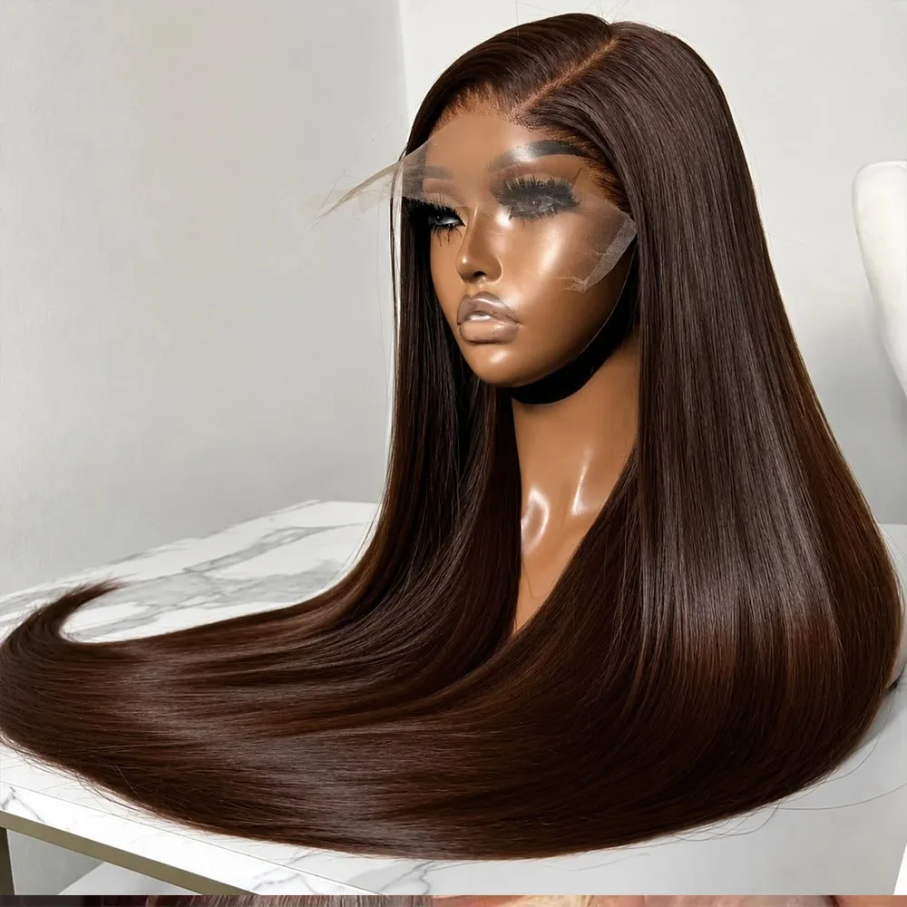 28 Inch Brown Lace Front Wigs Human Hair Pre Plucked 13x4 Straight Lace Front Wigs Human Hair 200% Density Colored #4 Light Brown Wig HD Lace Frontal Wigs For Women