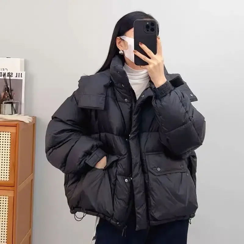 Chaqueta corta de plumón de pato blanco para mujer, Parkas gruesas y cálidas de lujo con capucha, Abrigo acolchado, prendas de vestir, nueva moda de