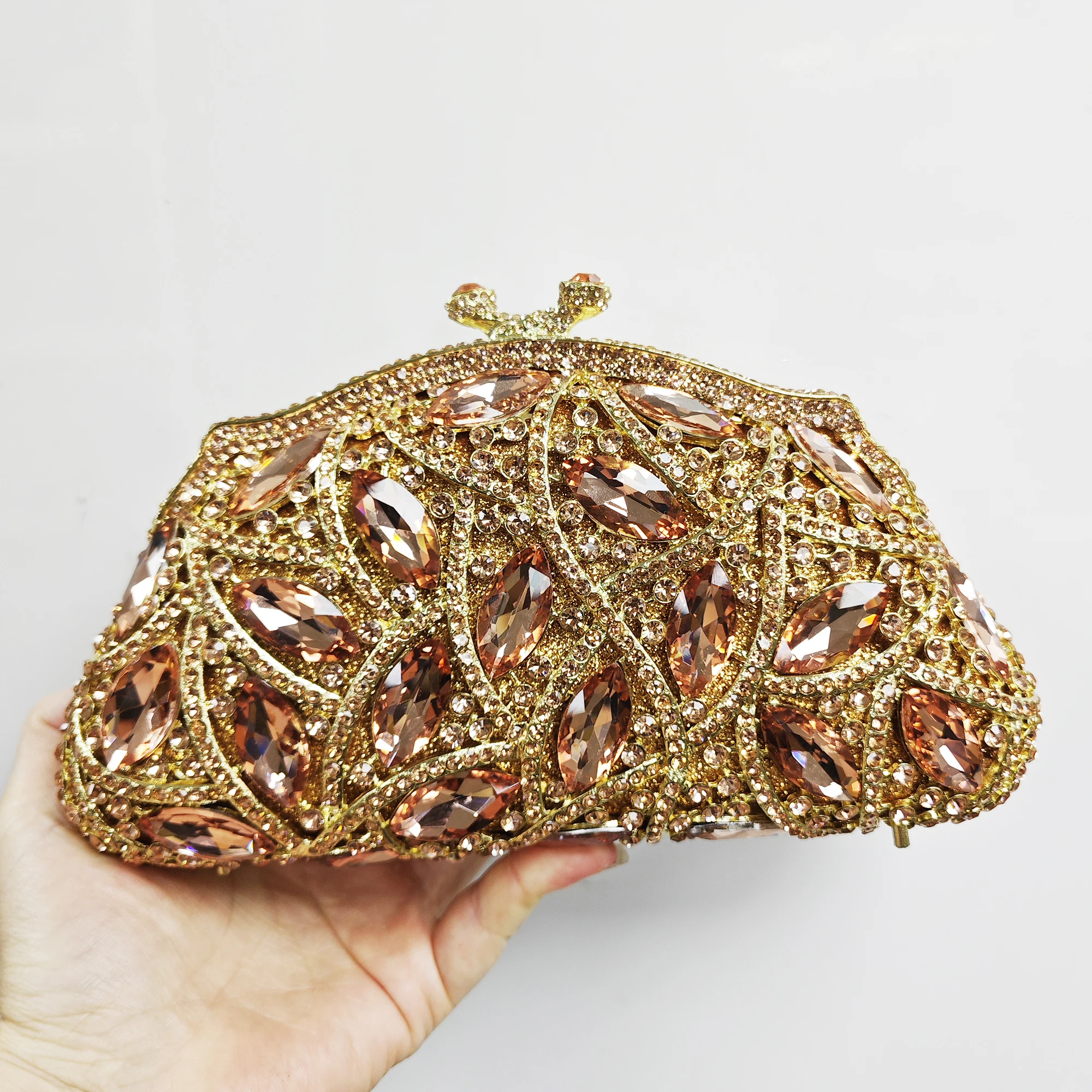 Bolso de mano grande con diamantes de imitación para mujer, bolsa Formal con diamantes de champán/plata, para fiesta, graduación, boda y novia