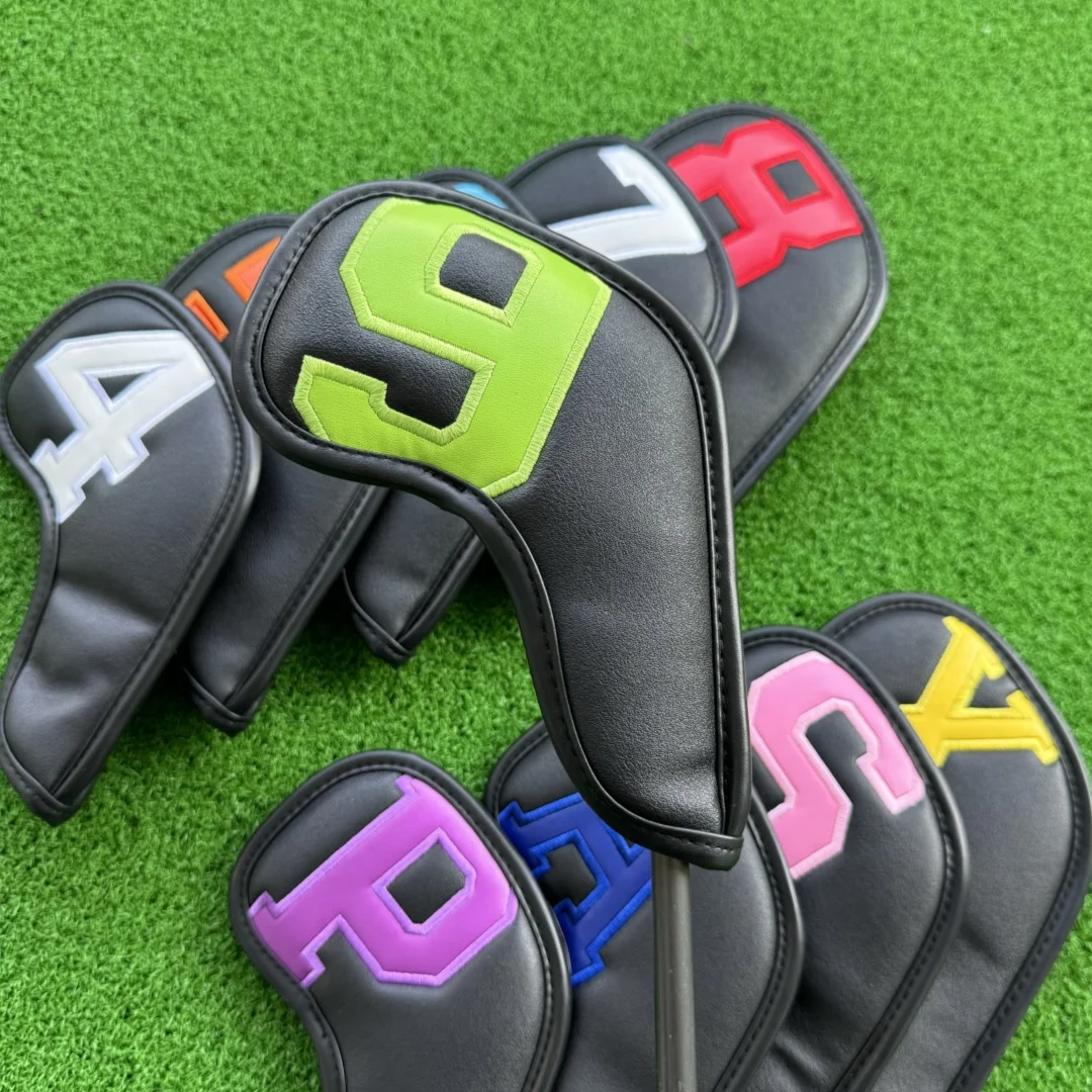 Golf Iron Club Head Covers Headcovers Fit For All Brand Iron Wedges Big Number Long Neck Black/White Pu Leather 10pcs/Pack
