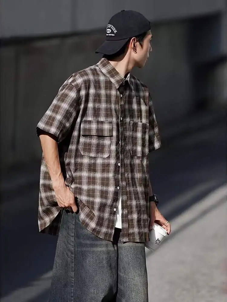 

Retro y Plaid irt ex ort Sve Loose Fit Summer Trendy Brand f Sve irt Jaet ket Design No Ironing...