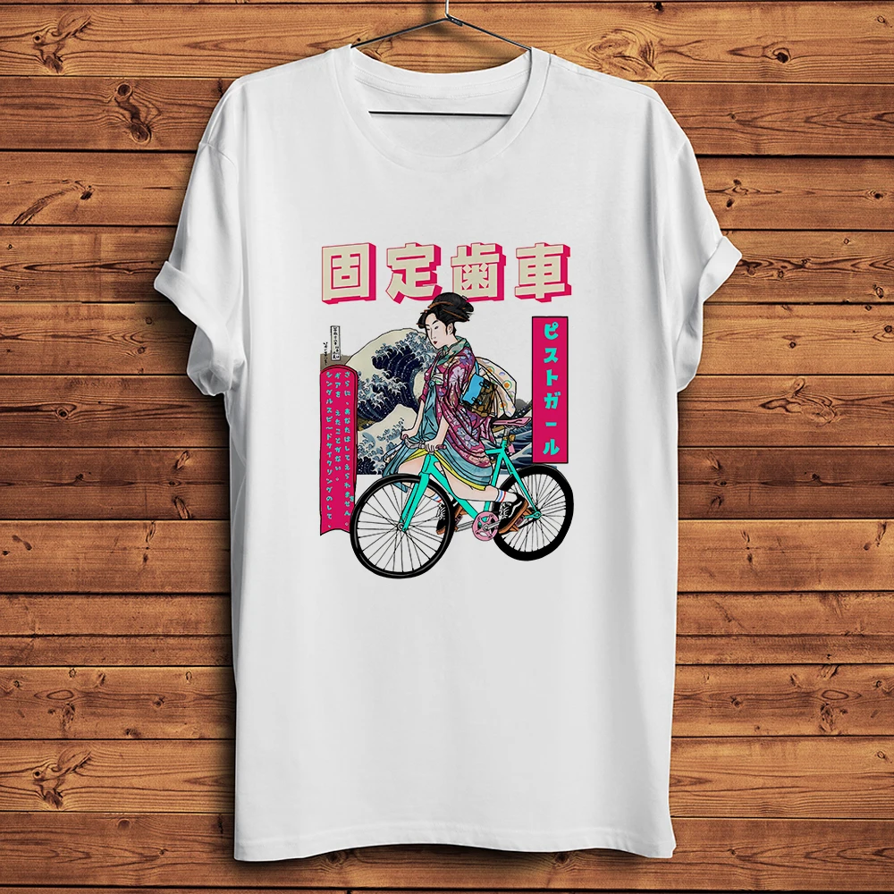 Geisha Fixed Gear Bicycle,Fixie Bike,Funny Nihon Ukiyo Vintage Tshirt,Short Casual Unisex T-Shirt,No-cracking Breathable Print