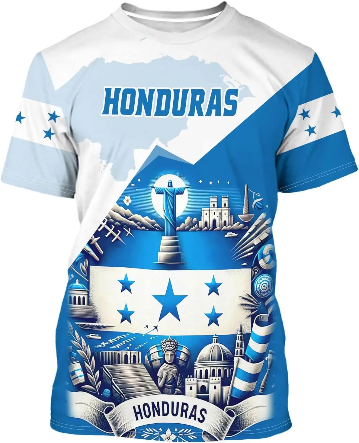

Honduras Flag T-Shirt Novelty Shirt for Men Print Crewneck Short Sleeve Casual Top Honduras Jersey Unisex