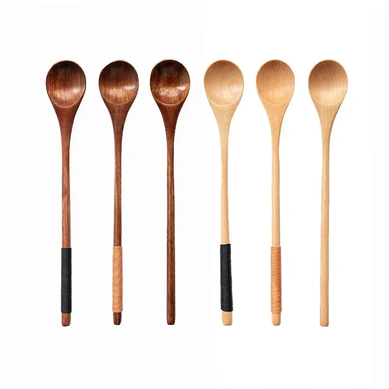 Ong Straight Handle Wooden Coffee Mixing Spoon Multiple Options Round Mouth Round Handle Spoon Afternoon Tea Spoon Long Handle