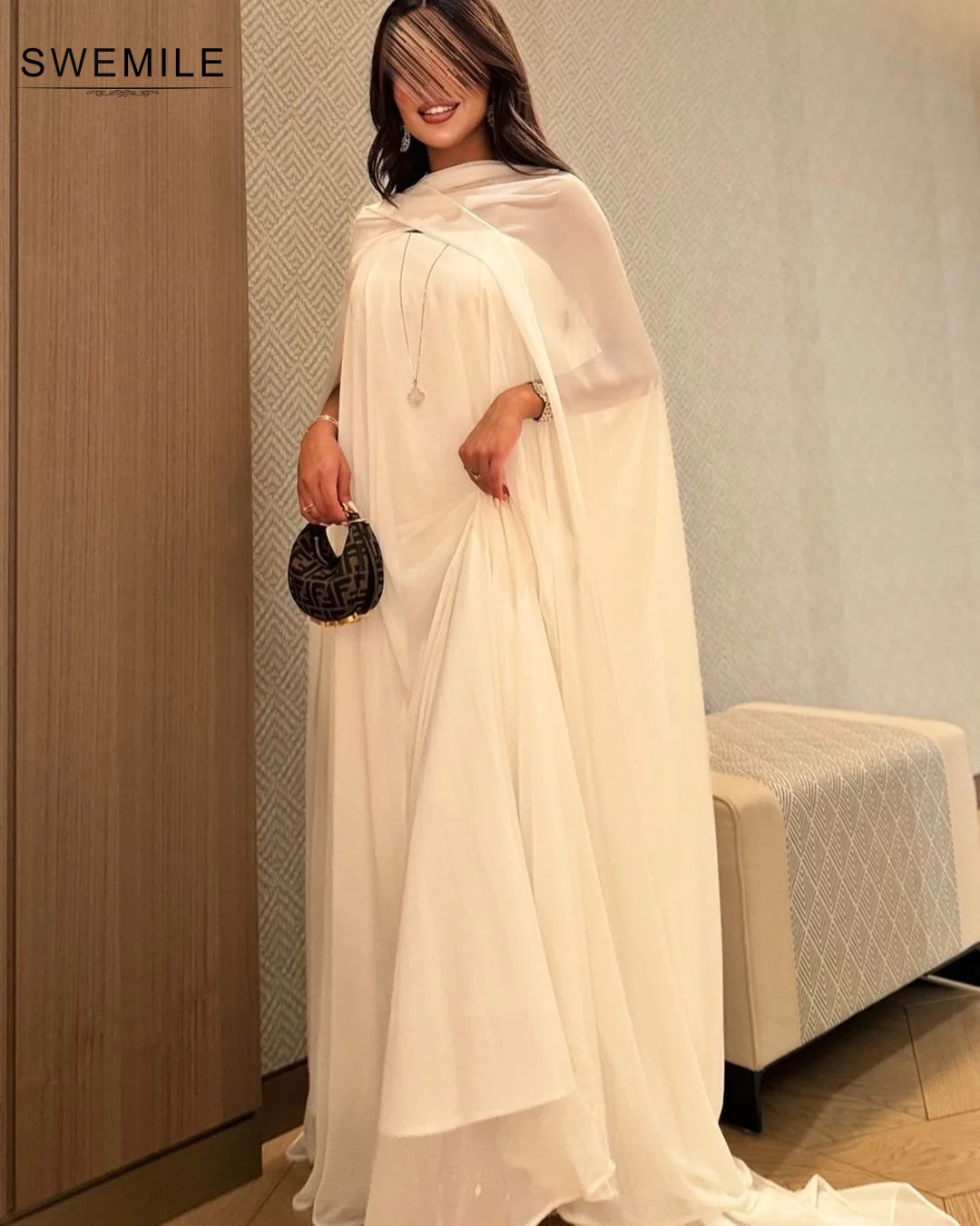 

SWEMILE Column Scoop Neckline Floor-Length Wedding Dress Chiffon Long Dresses Dubai Evening Dress 2024 Formal Occasion Dresses