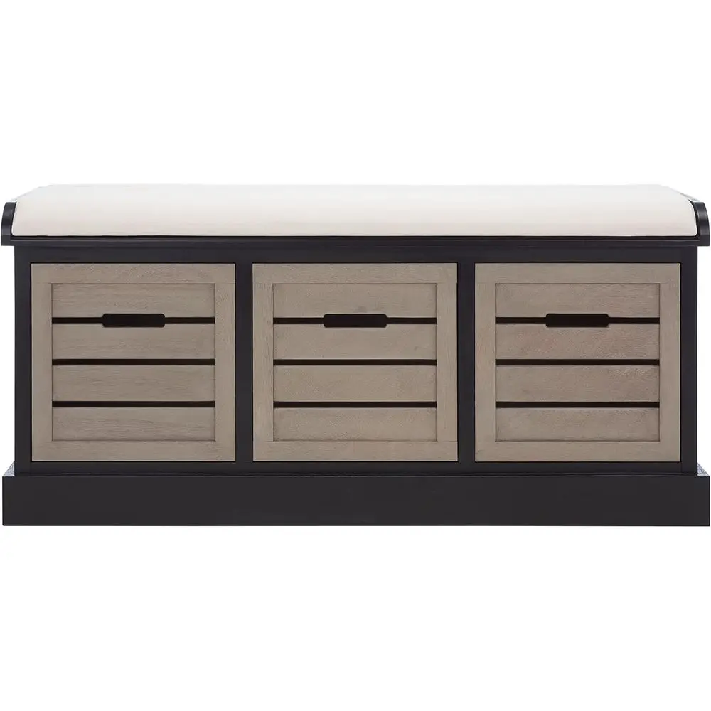 

Upholstered Storage Bench with Cushion Top, Entryway Accent Furniture in Black and Greige (BCH5700E)