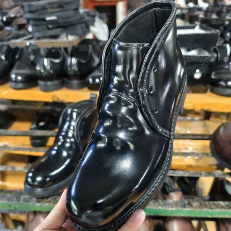 

New Horse Leather Men's Handmade Short Boots, Genuine Leather Outsole High-top Leather Shoes, Casual Lace-up Men's Shoes