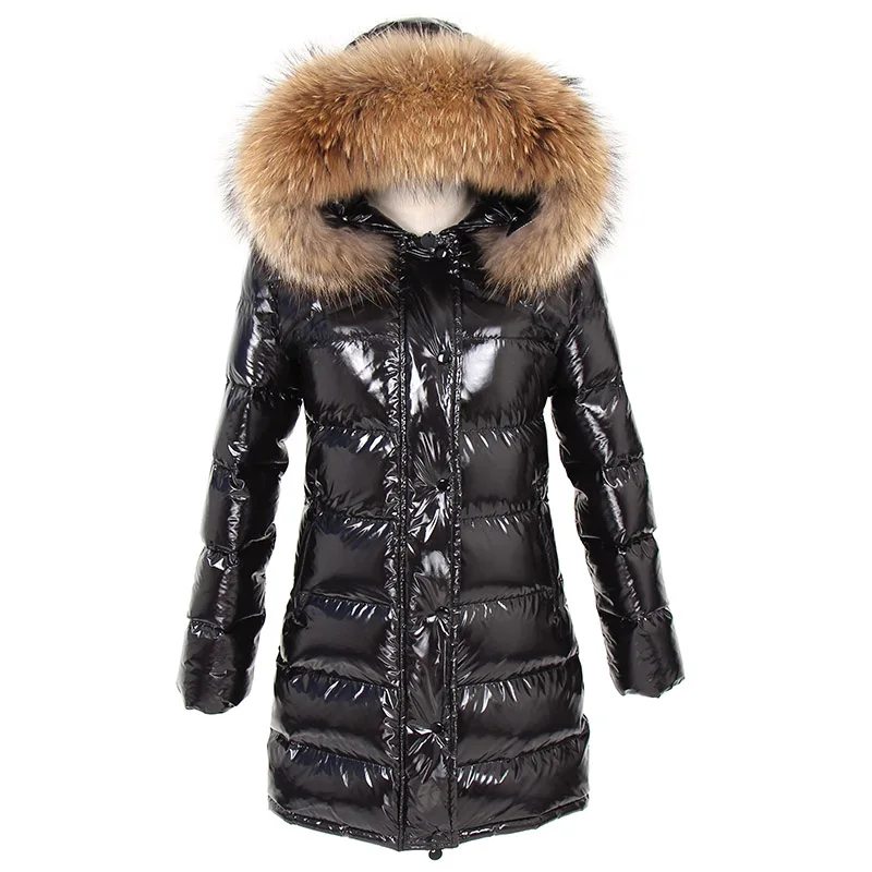 Maomaokong Women Winter Parkas Long Down  Jacket Natural Real Raccoon Fur Collar Luxury Ladies Puffer waterproof Coat