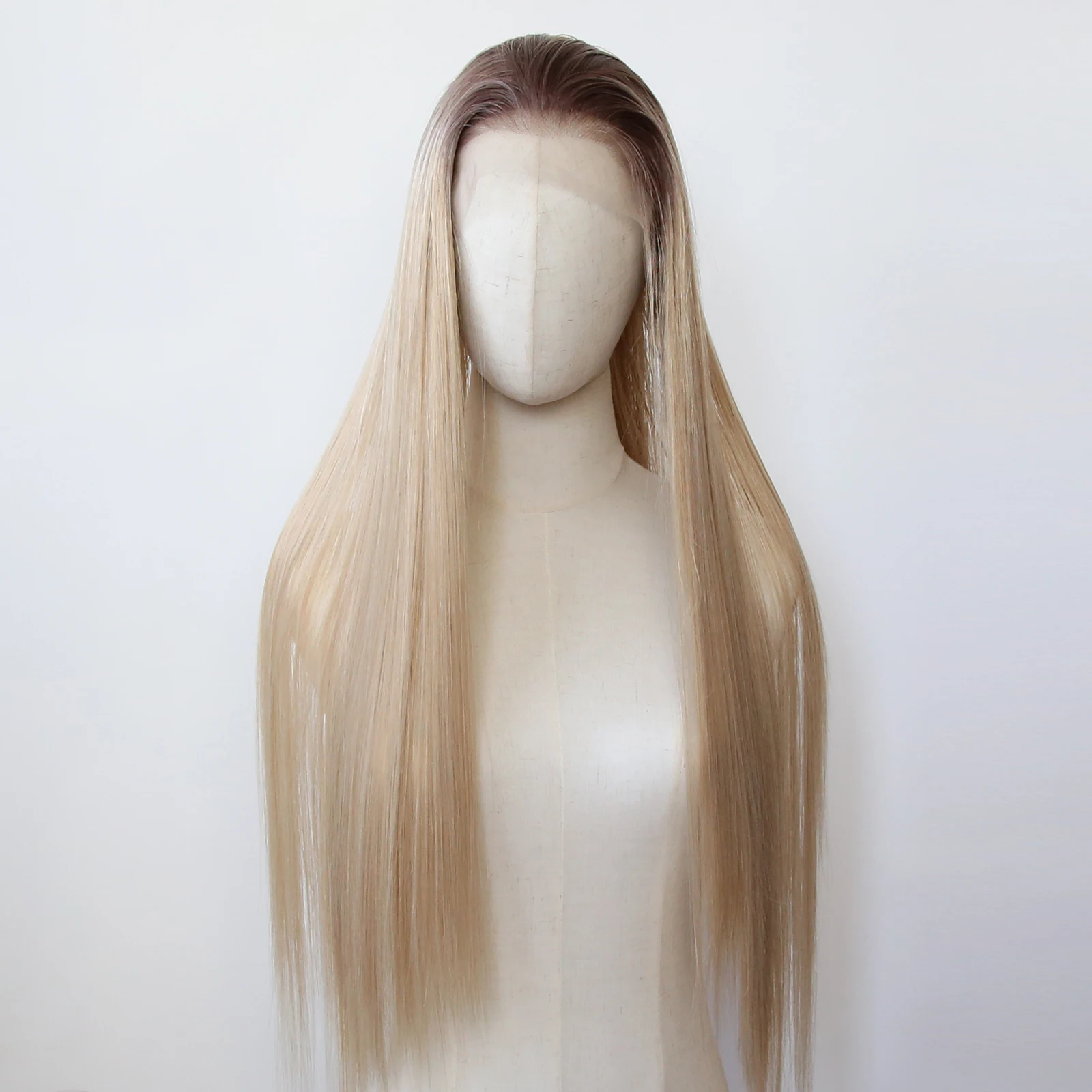 Ombre Honey Blonde Wig Synthetic Lace Front Wig Long Straight Lace Front Synthetic Wig Pre Plucked Heat Resistant Fiber Hair