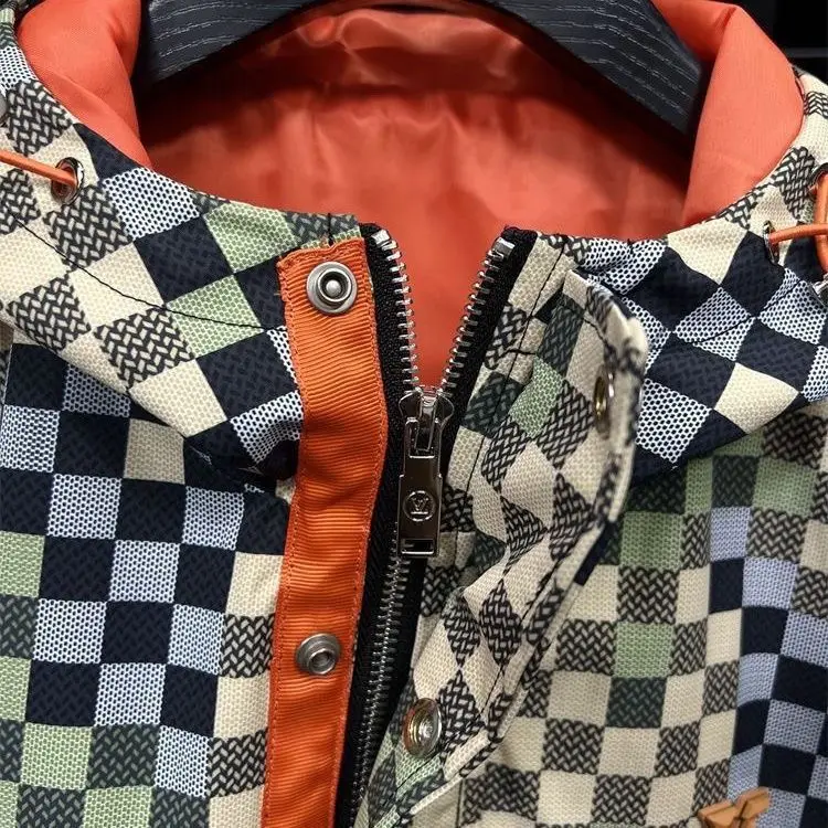 

2025 spring and autumn new trendy brand hooded fashion handsome camouflage plaid vest